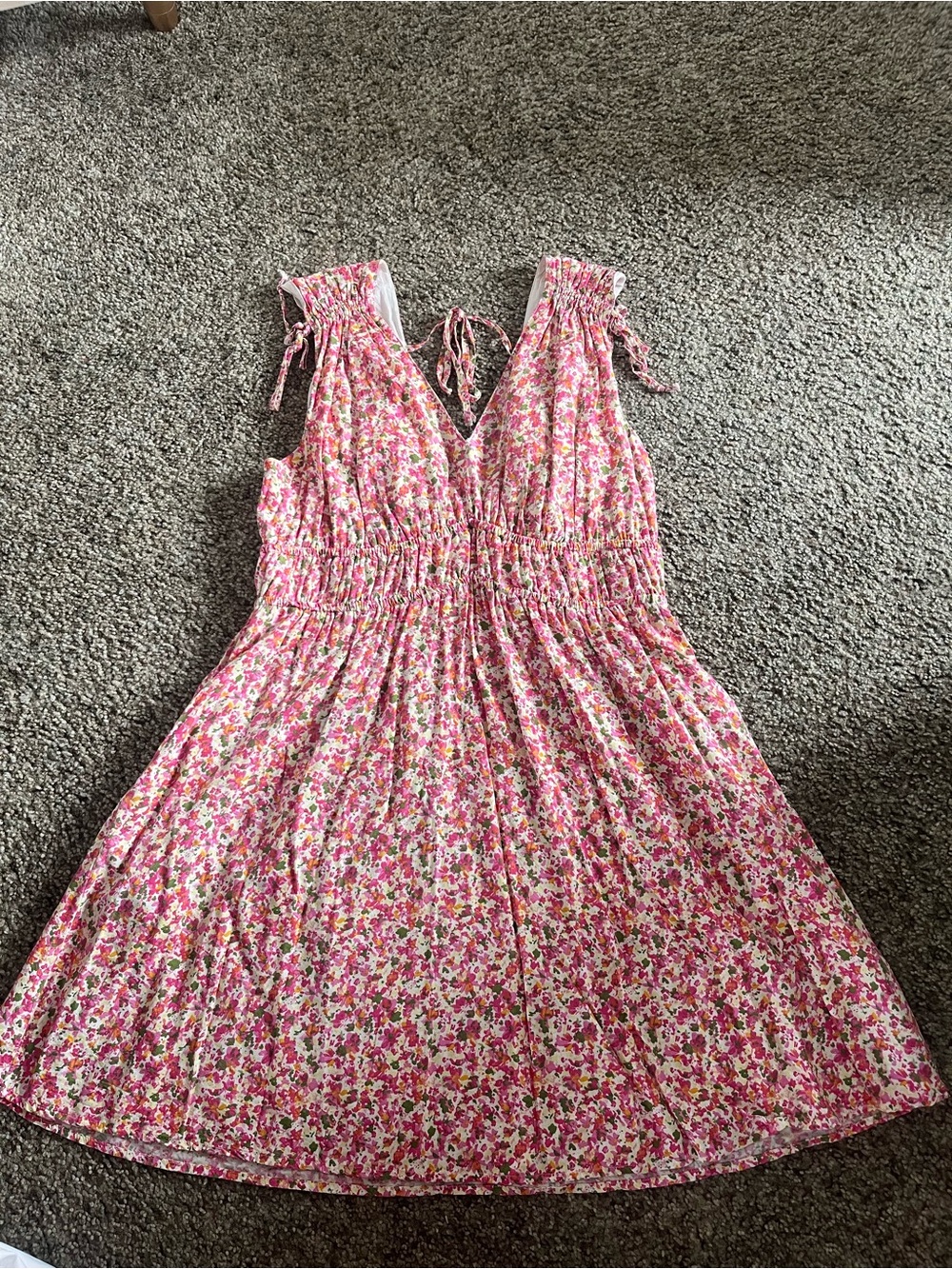 Pink Floral Tie-Shoulder Sundress